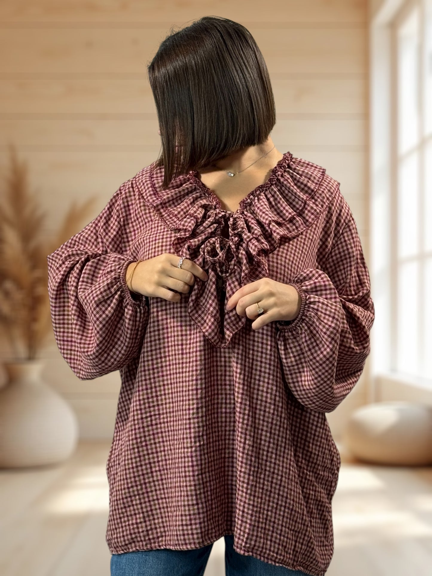 COLINE - BLOUSE A PETITS CARREAUX  JUSQU'A LA TAILLE 52/54
