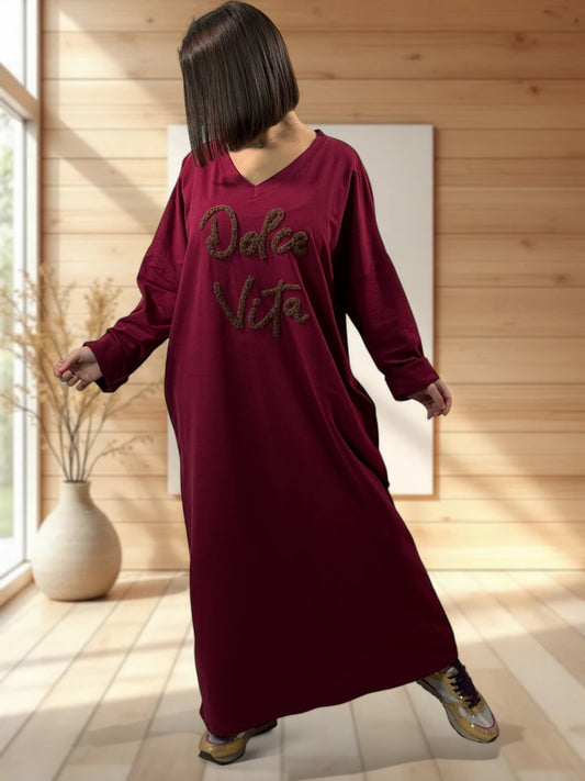 NINON - ROBE OVERSIZE BORDEAUX DOLCE VITA JUSQU'A LA TAILLE 54/56