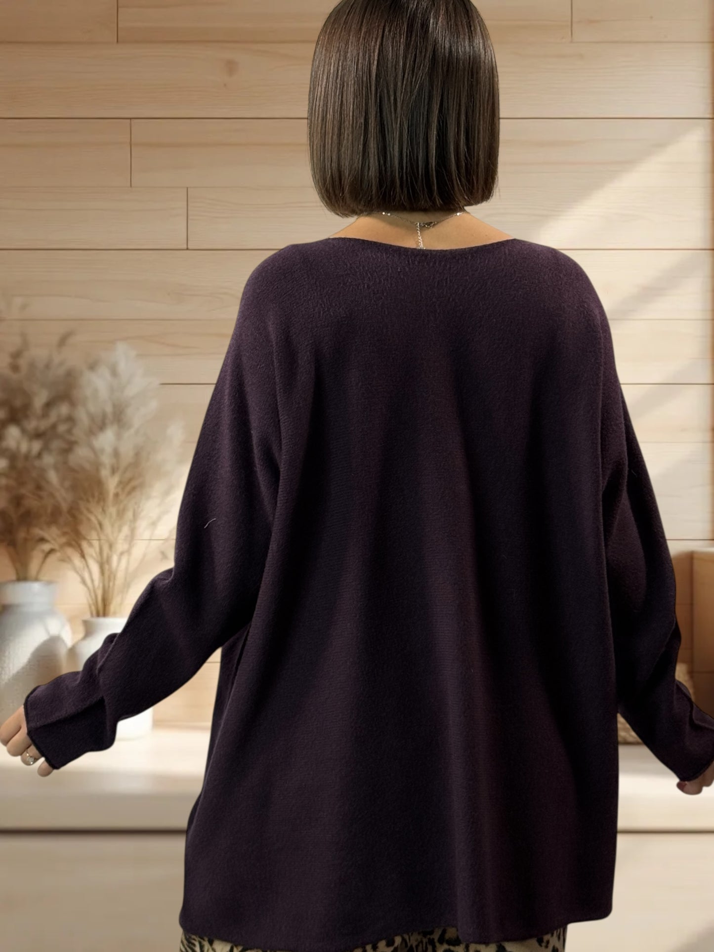 LARA - PULL OVERSIZE RAISIN JUSQU'A LA TAILLE 54