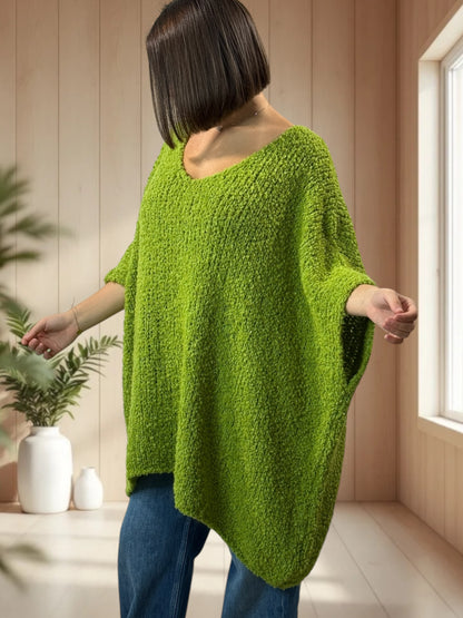 CAMILLE - PULL VERT OVERSIZE JUSQU'A LA TAILLE 58
