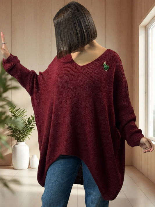JULIA- PULL OVERSIZE BORDEAUX JUSQU'A LA TAILLE 56/58