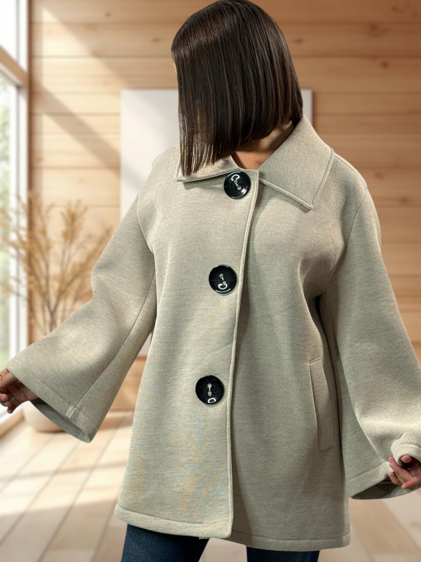 ROSALINA - VESTE OVERSIZE BEIGE JUSQU'A LA TAILLE 52