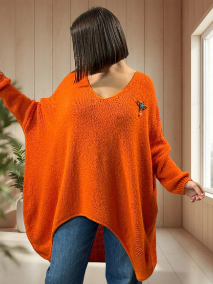JULIA - PULL OVERSIZE ORANGE JUSQU'A LA TAILLE 56/58