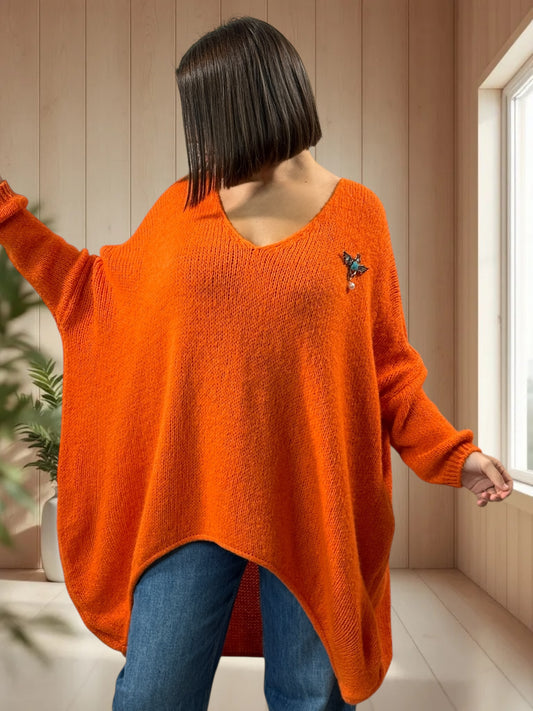 JULIA - PULL OVERSIZE ORANGE JUSQU'A LA TAILLE 56/58