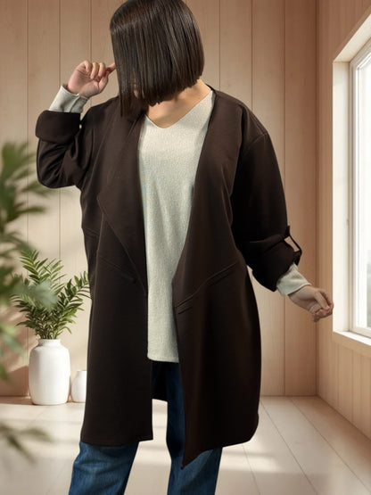 LYSIANE - VESTE MARRON OVERSIZE JUSQU'A LA TAILLE 52/54