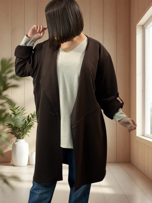 LYSIANE - VESTE MARRON OVERSIZE JUSQU'A LA TAILLE 52/54