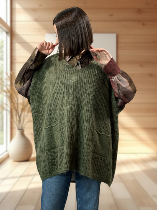 ENZO - PULL KAKI OVERSIZE JUSQU'A LA TAILLE 56