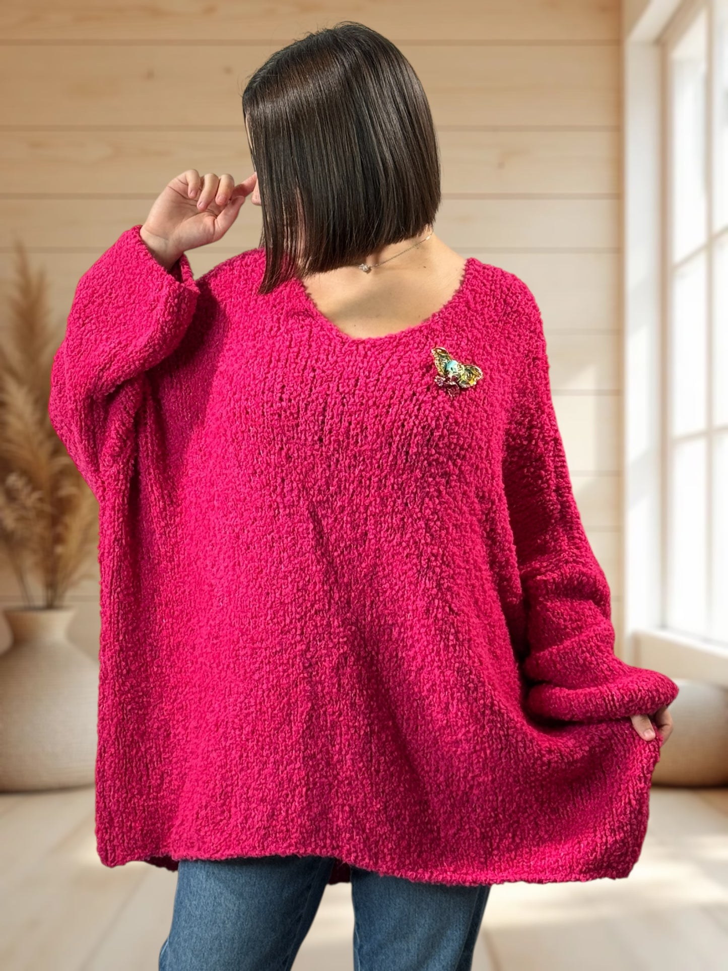 LAETITIA - PULL FUCHSIA OVERSIZE JUSQU'A LA TAILLE 58