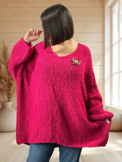 LAETITIA - PULL FUCHSIA OVERSIZE JUSQU'A LA TAILLE 58