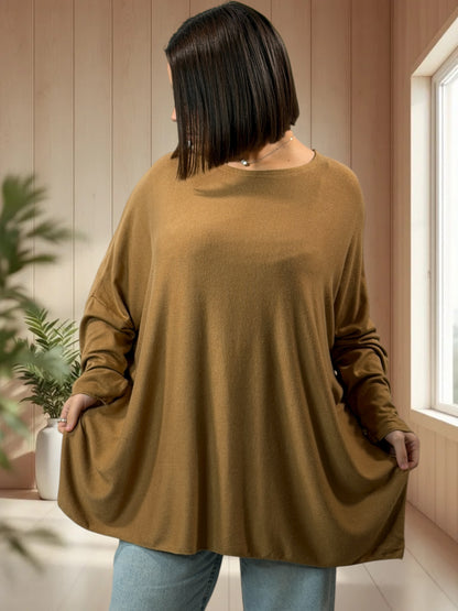 CAPRIO - PULL CAMEL EN MAILLE FLUIDE JUSQU'A LA TAILLE 54