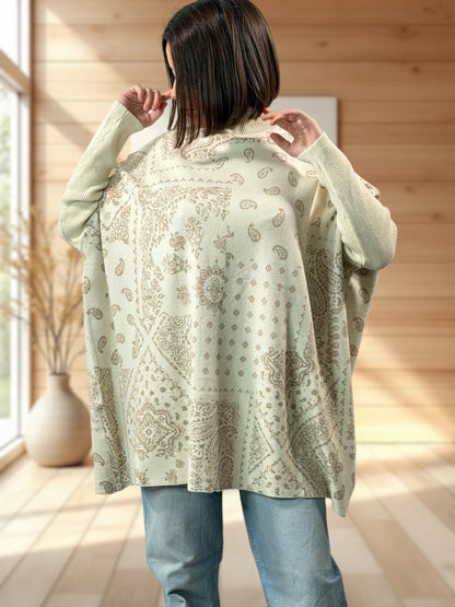 BANDANA - PULL OVERSIZE BLANC CASSE A MOTIF JUSQU'A LA TAILLE 56