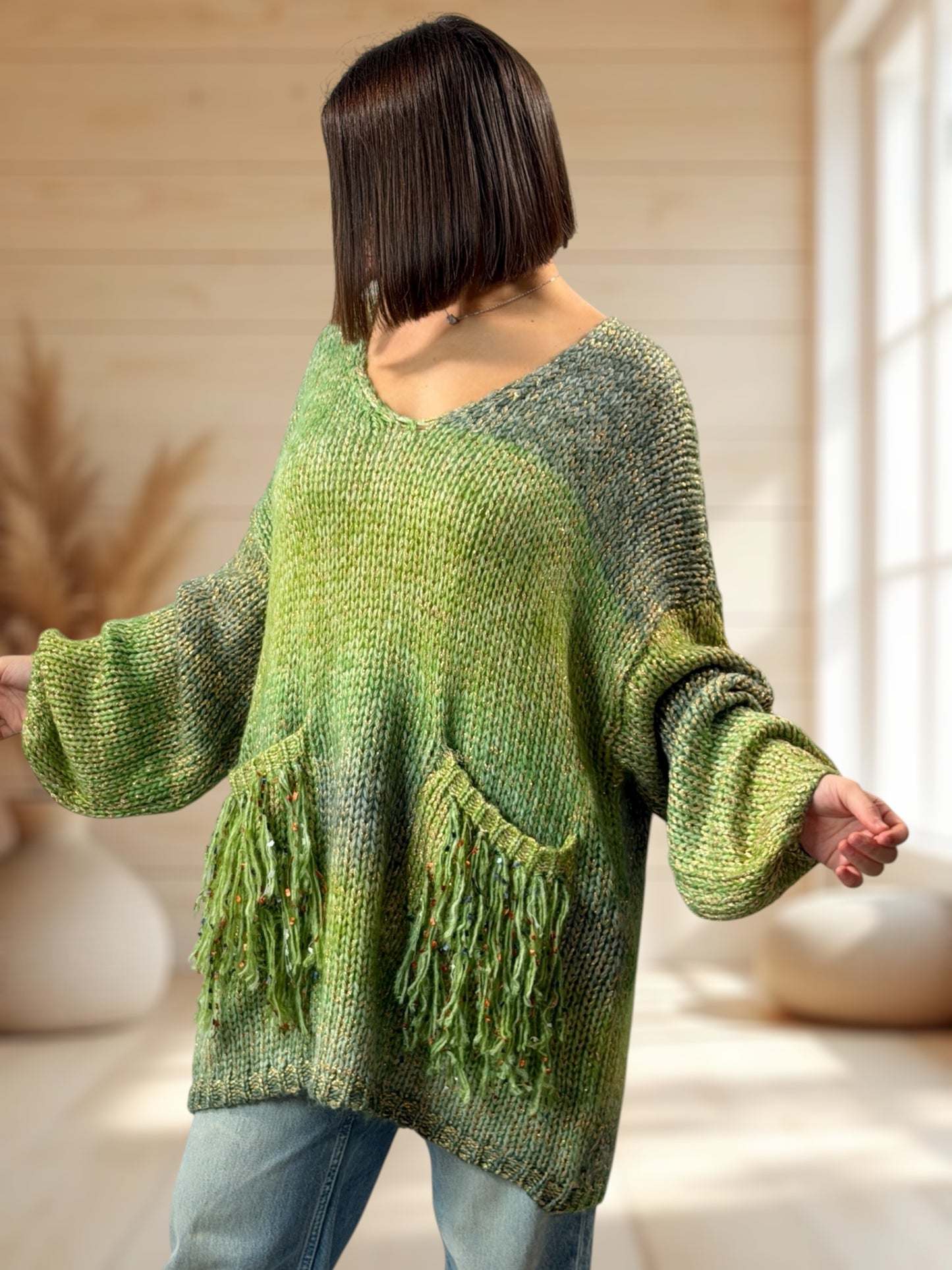 CHACHA REF1 - PULL OVERSIZE VERT AVEC LUREX JUSQU'A LA TAILLE 54/56