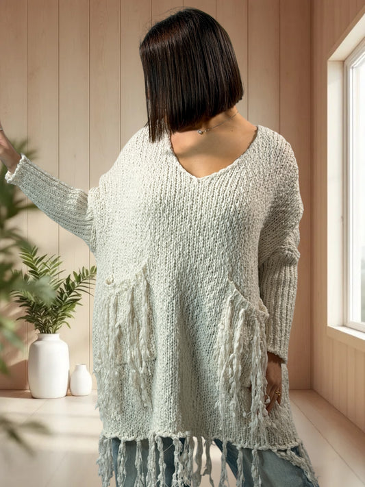 SHEILA - PULL OVERSIZE BLANC CASSE JUSQU'A LA TAILLE 56