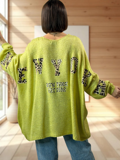 NEW YORK - PULL OVERSIZE VERT JUSQU'A LA TAILLE 56