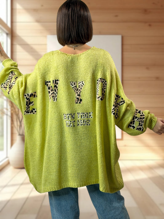 NEW YORK - PULL OVERSIZE VERT JUSQU'A LA TAILLE 56