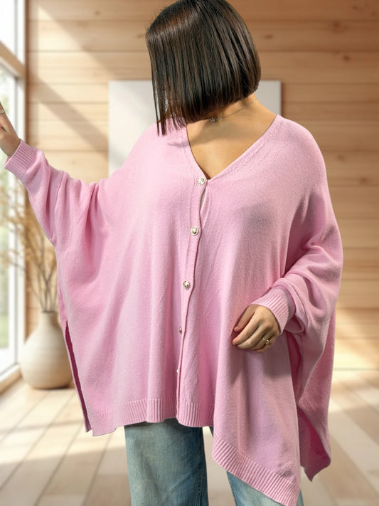 MATHILDE - GILET OVERSIZE ROSE JUSQU'A LA TAILLE 56/58