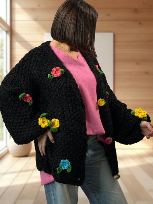 DOUCEUR - GILET OVERSIZE NOIR JUSQU'A LA TAILLE 50/52