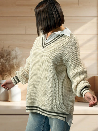 NANOU - PULL OVERSIZE BEIGE JUSQU'A LA TAILLE 52