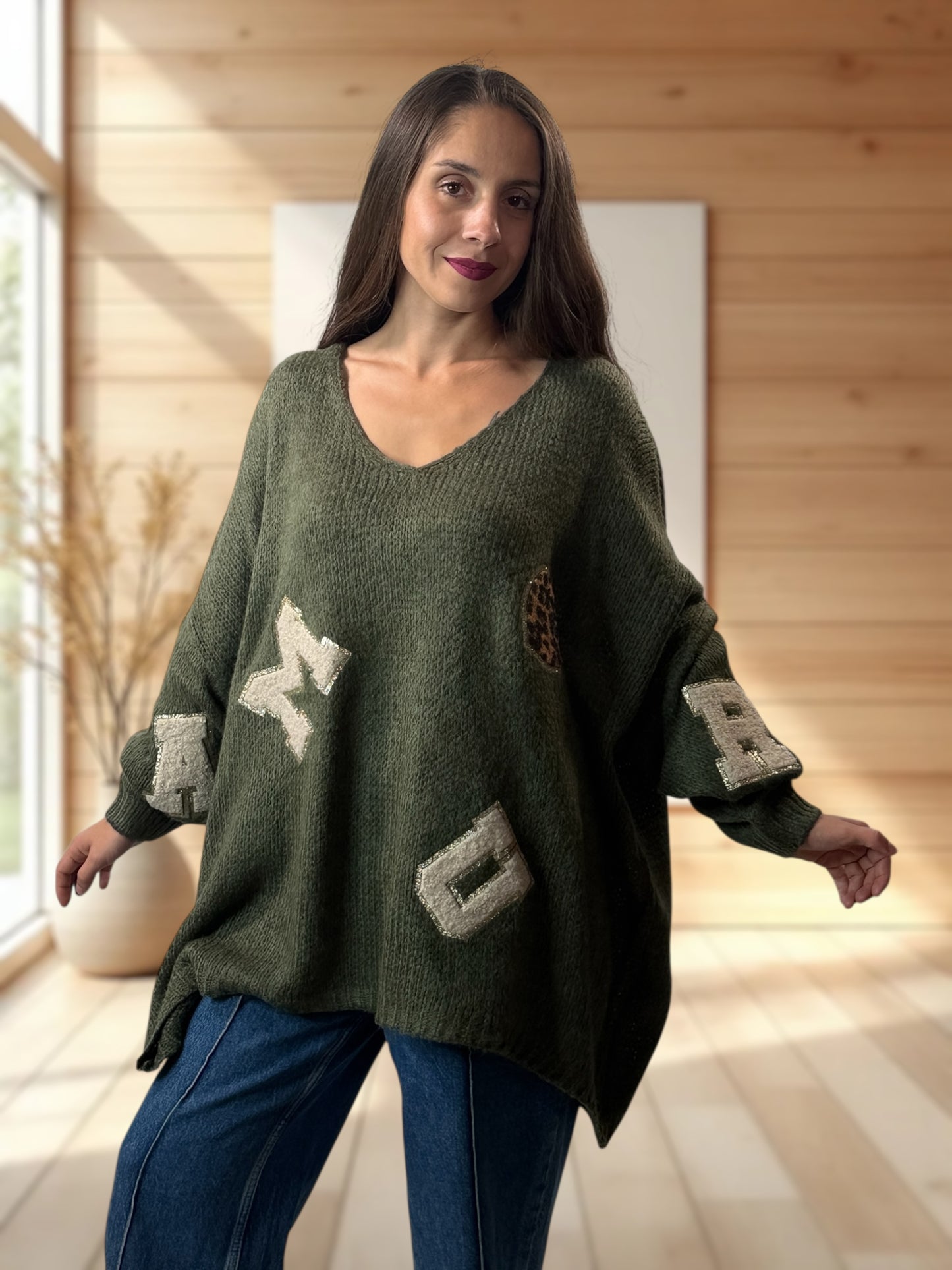 JAMES - PULL OVERSIZE KAKI JUSQU'A LA TAILLE 56