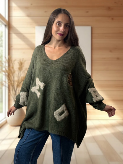 JAMES - PULL OVERSIZE KAKI JUSQU'A LA TAILLE 56