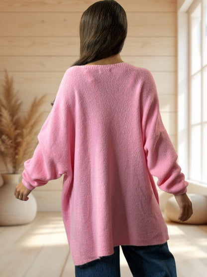 ANGELICA - PULL OVERSIZE ROSE AVEC ALPAGA JUSQU'A LA TAILLE 56