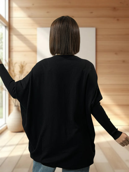 FLOCON - PULL NOIR ETOILE ET PERLE JUSQU'A LA TAILLE 52/54