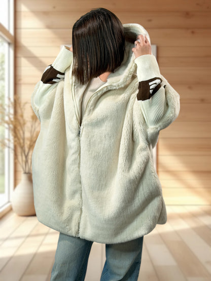SHARON - VESTE A CAPUCHE OVERSIZE BLANC CASSE JUSQU'A LA TAILLE 54/56