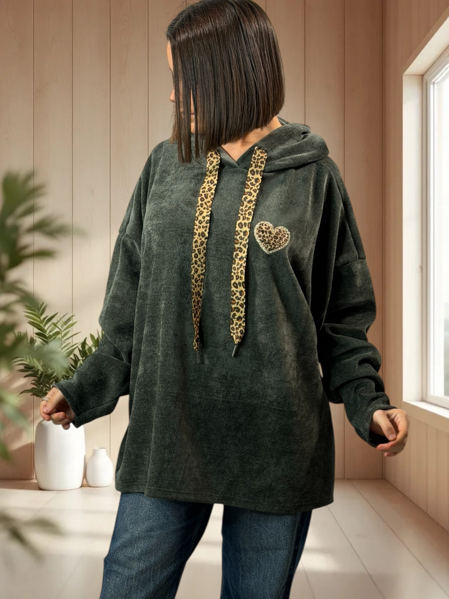 PAULIN - SWEAT A CAPUCHE OVERSIZE KAKI JUSQU'A LA TAILLE 56