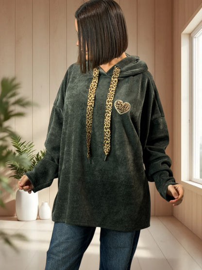 PAULIN - SWEAT A CAPUCHE OVERSIZE KAKI JUSQU'A LA TAILLE 56