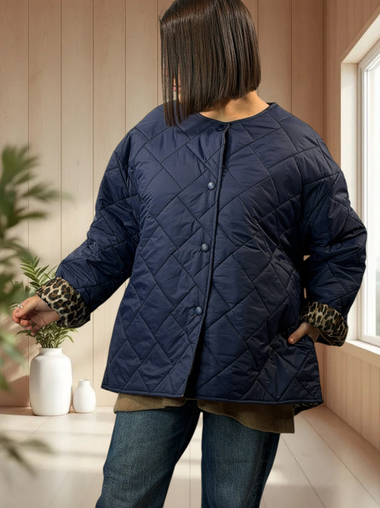 DEBORAH - DOUDOUNE MARINE INTERIEUR LEOPARD TAILLE 44 A 50