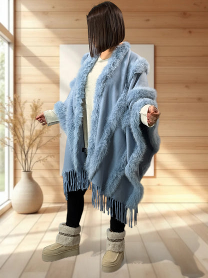 ERIKA - CAPE BLEUE FAUSSE FOURRURE