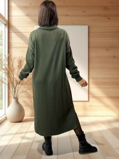 LEONIE - ROBE EN MAILLE KAKI OVERSIZE JUSQU'A LA TAILLE 48/50