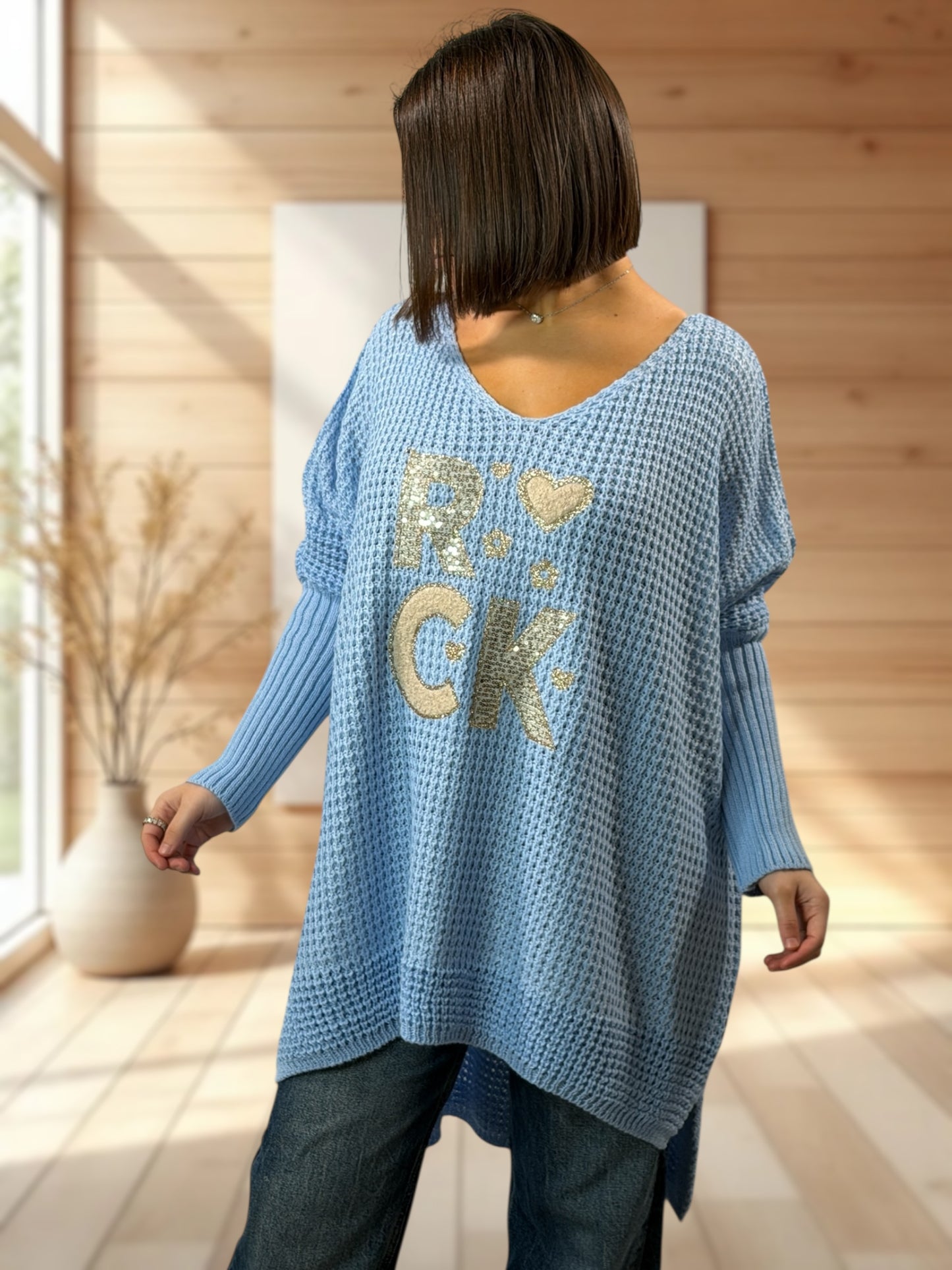 OLIVIA - PULL OVERSIZE BLEU JUSQU'A LA TAILLE 56/58