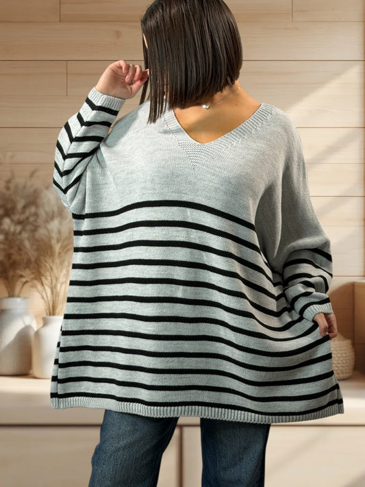 MANU - PULL MARINIERE GRIS JUSQU'A LA TAILLE 56/58