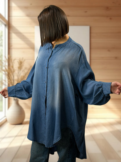 OCEANE - CHEMISE OVERSIZE JEAN TENCELL JUSQU'A LA TAILLE 56/58