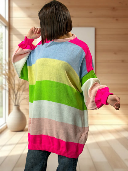 BARBARA - PULL A RAYURE MULTICOLORE JUSQU'A LA TAILLE 56