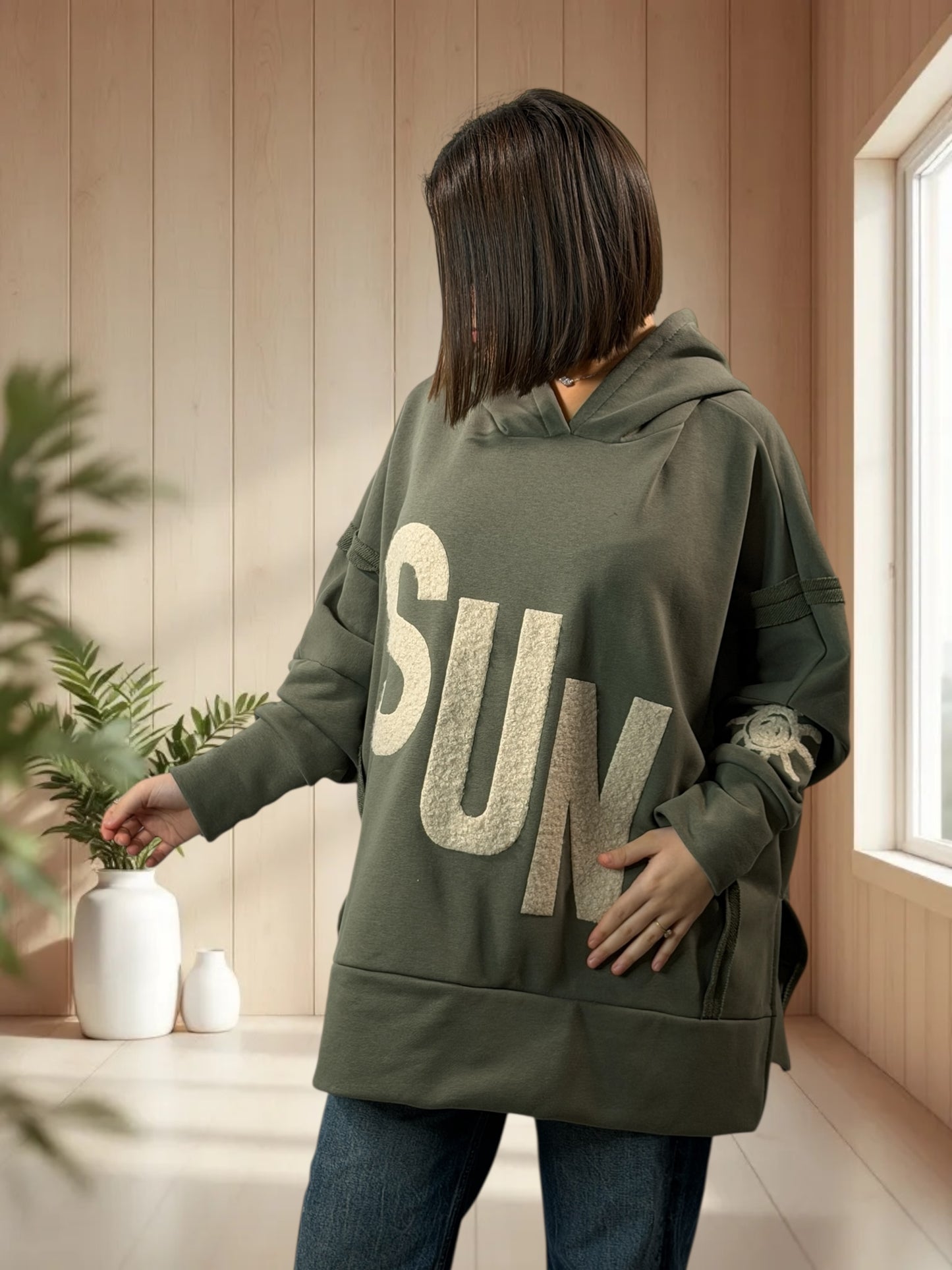 DANITO - SWEAT A CAPUCHE OVERSIZE KAKI JUSQU'A LA TAILLE 56/58