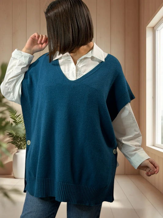 AURELIE - PULL BLEU CANARD SANS MANCHES JUSQU'A LA TAILLE 52