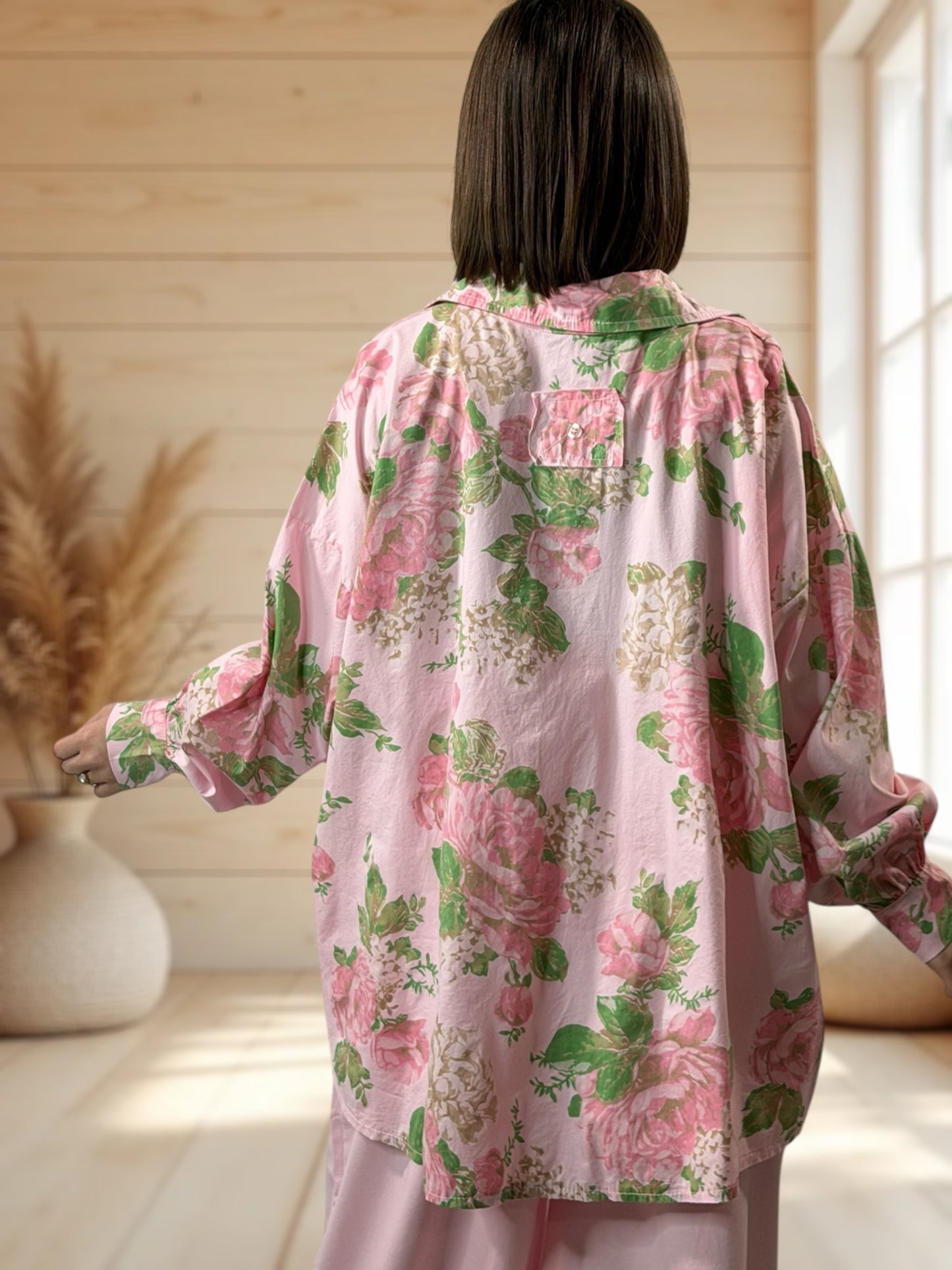 DONATELLA - BLOUSE ROSE A FLEUR JUSQU'A LA TAILLE 54