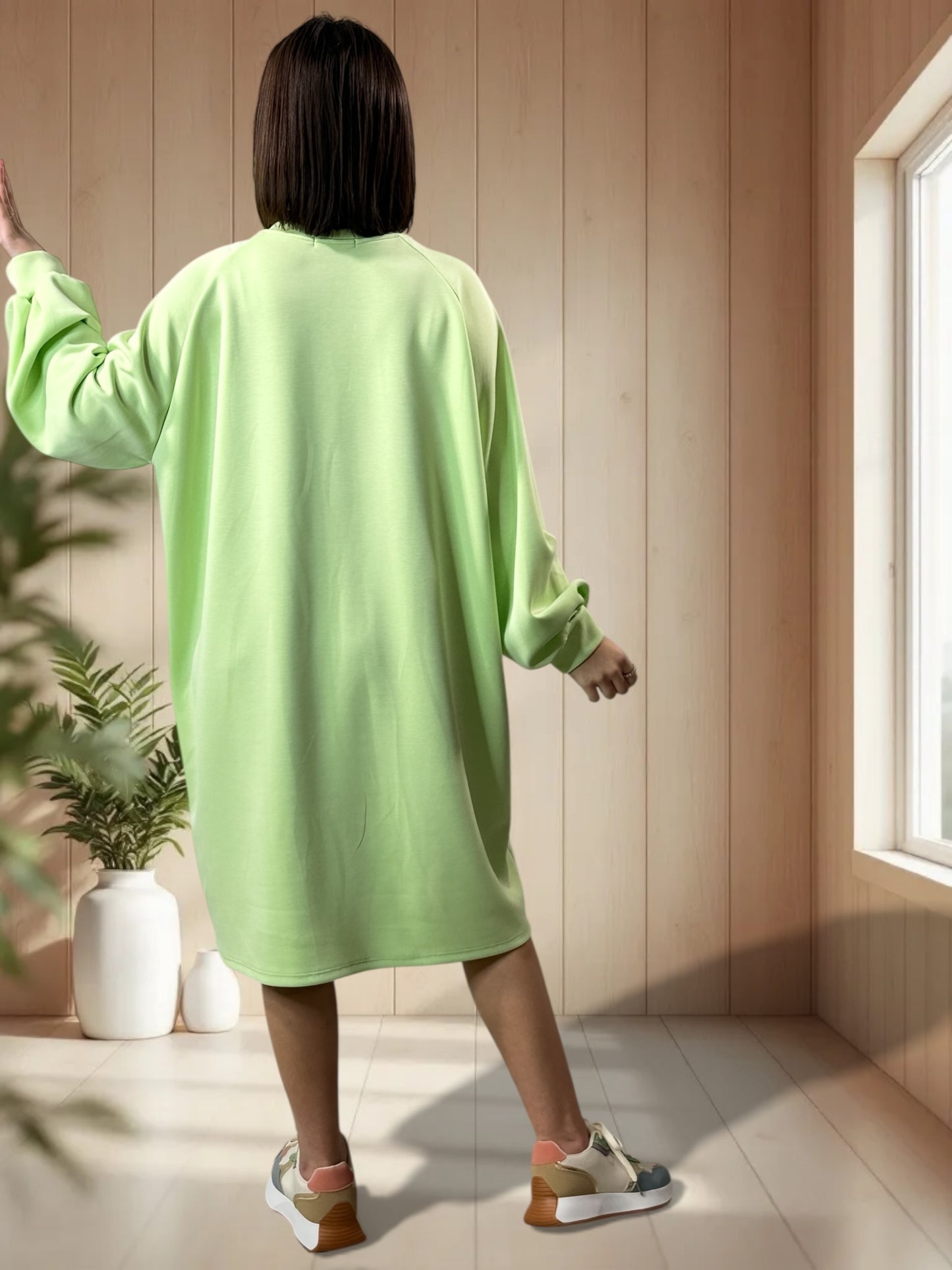CHRISTINA - ROBE TUNIQUE OVERSIZE EN SWEAT VERTE JUSQU'A LA TAILLE 54/56