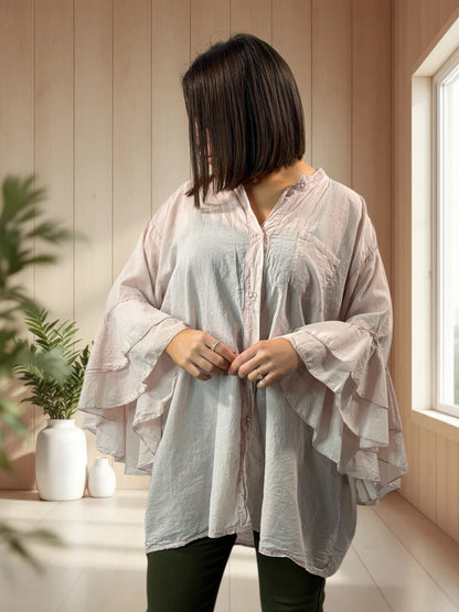 SOLELUNA - BLOUSE ROSE EN COTON OVERSIZE JUSQU'A LA TAILLE 52