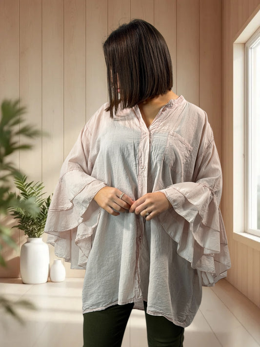 SOLELUNA - BLOUSE ROSE EN COTON OVERSIZE JUSQU'A LA TAILLE 52