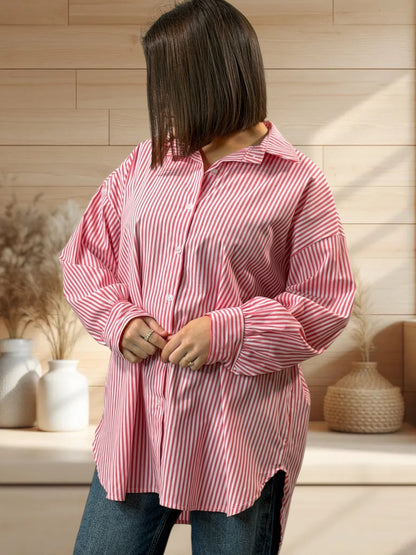 NATALIA - CHEMISE OVERSIZE A RAYURE BRODERIE AU DOS JUSQU'A LA TAILLE 52