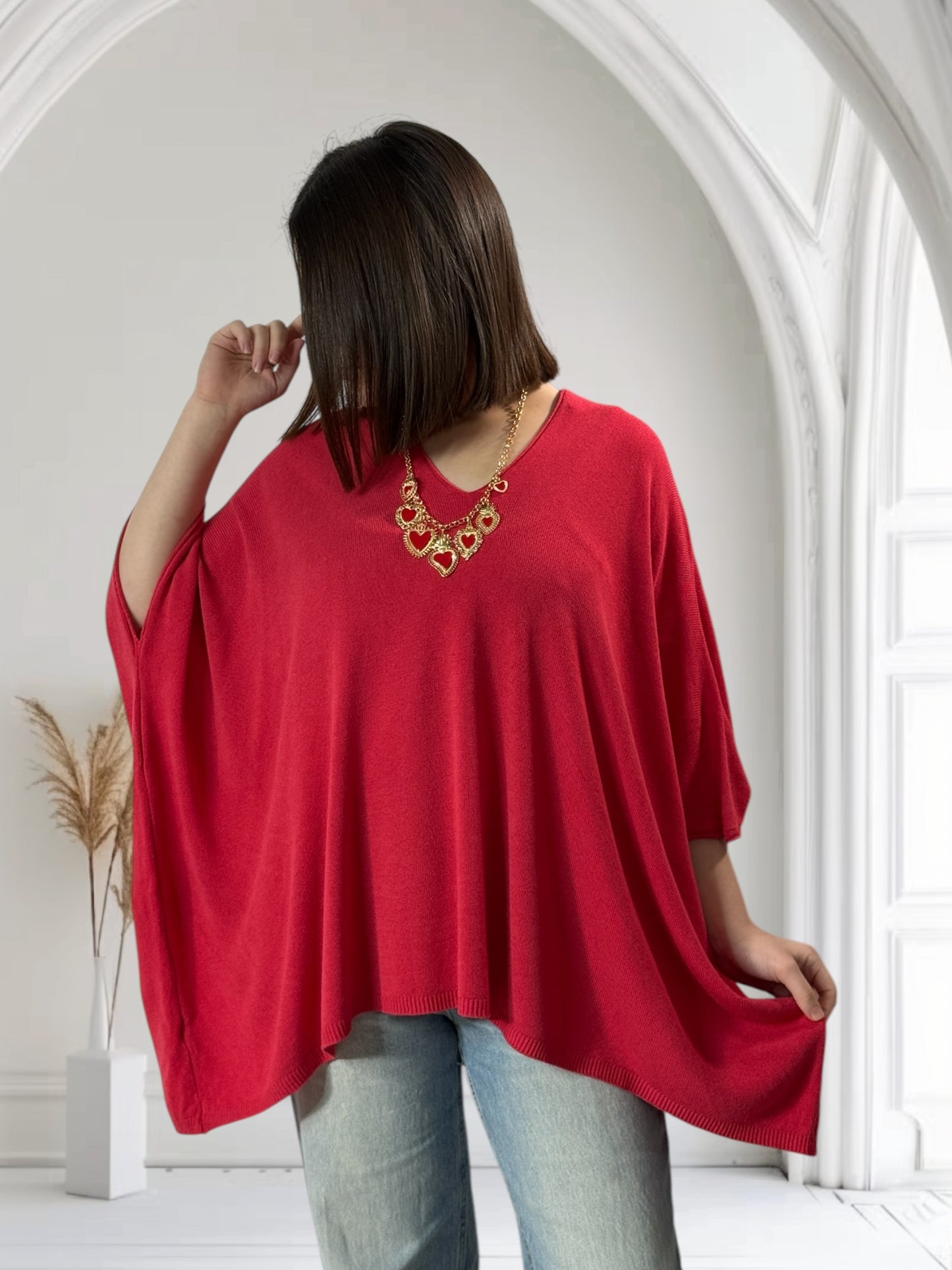 MERINGUE - PULL ROUGE EN MAILLE FLUIDE JUSQU'A LA TAILLE 56/58