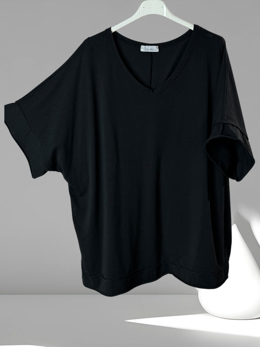 RITA - T-SHIRT NOIR OVERSIZE MOTIF PAPILLON AU DOS JUSQU'A LA TAILLE 54/56