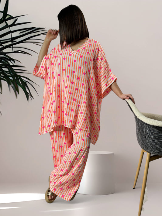 ERIKA - TUNIQUE OVERSIZE EN COTON RAYURE ORANGE JUSQU'A LA TAILLE 54