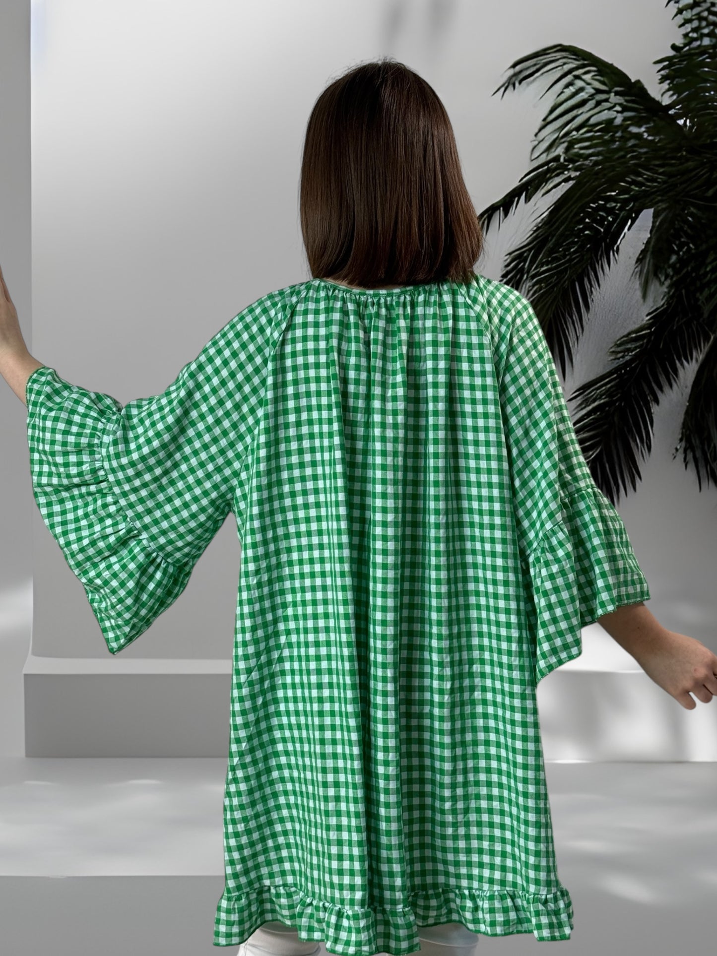 MERYL - TUNIQUE VICHY VERT JUSQU'A LA TAILLE 54/56