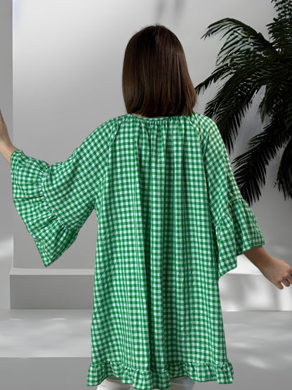 MERYL - TUNIQUE VICHY VERT JUSQU'A LA TAILLE 54/56