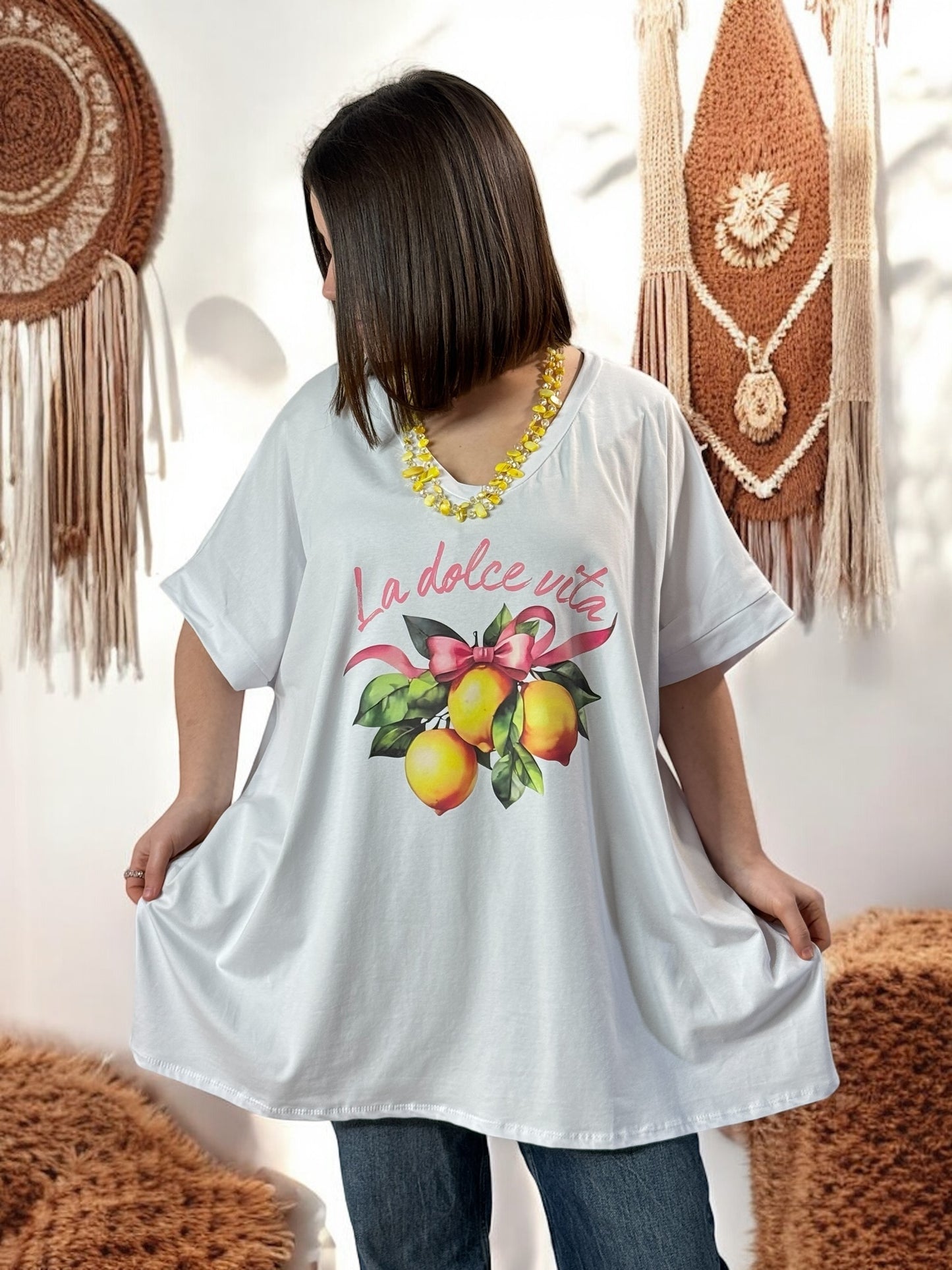 NINO - T-SHIRT BLANC MOTIF DOLCE VITA JUSQU'A LA TAILLE 58