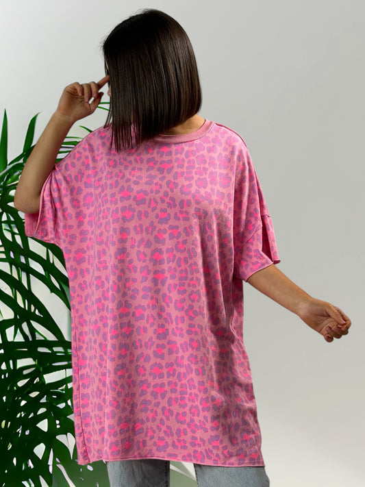 ZANZIBAR - T-SHIRT LEOPARD FUCHSIA ROSE JUSQU'A LA TAILLE 54